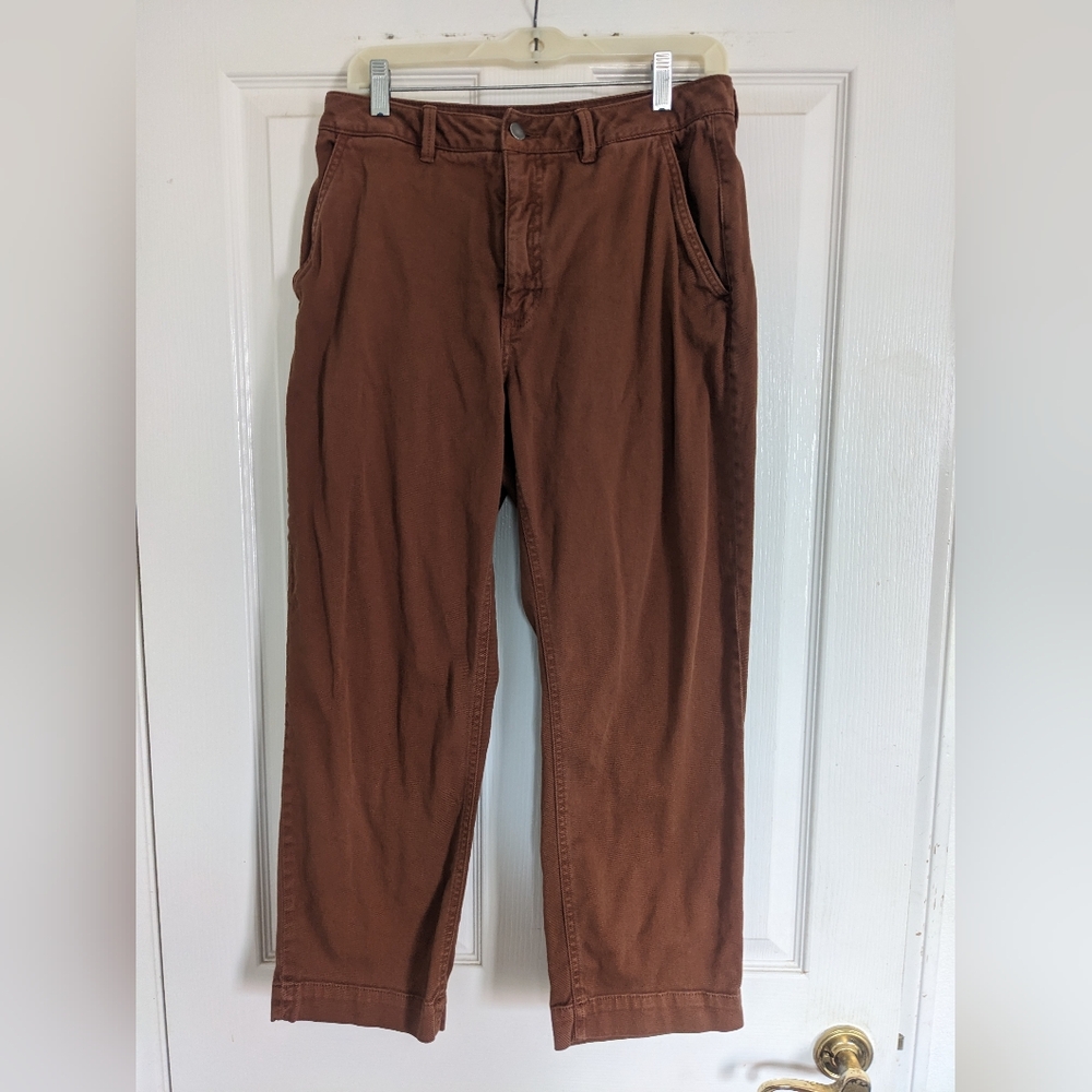 Quince Brown Ankle Cropped Cotton Twill Pants Size 8 - Picture 2 of 4
